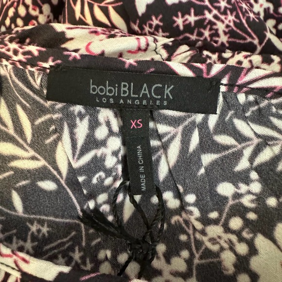 Bobi Black Floral Printed Crepe One Shoulder Ruffle Dress NWT Size XS - Picture 8 of 10
